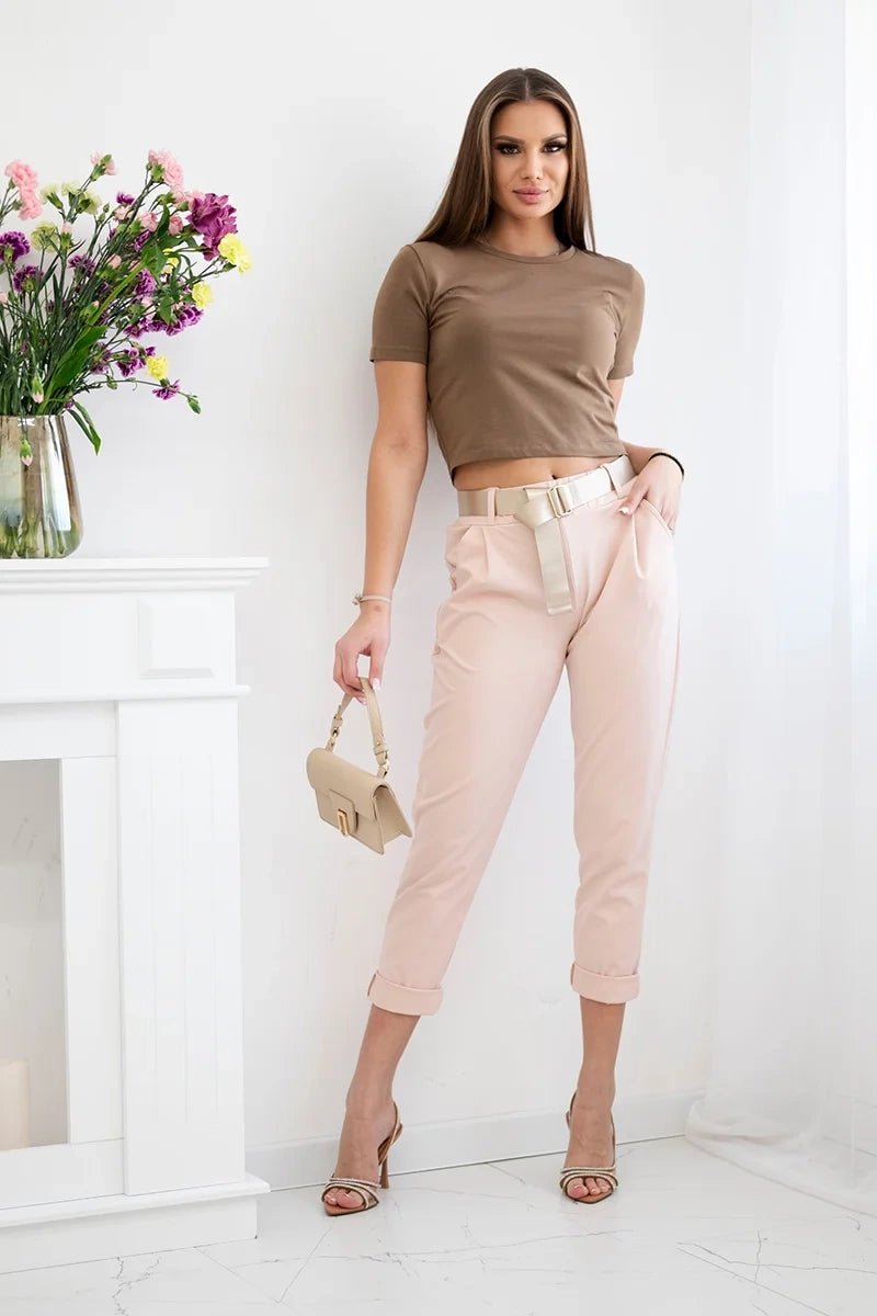 Punto trousers with belt 6773 - 1 / – Dark || Powder цвет / color | Lexline Fashion