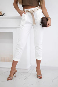 Punto trousers with belt 6773 - 1 / – Ecru цвет / color | Lexline Fashion