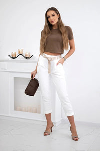 Punto trousers with belt 6773 - 1 / – Ecru цвет / color | Lexline Fashion