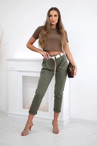 Punto trousers with belt 6773 - 1 / – Khaki цвет / color | Lexline Fashion