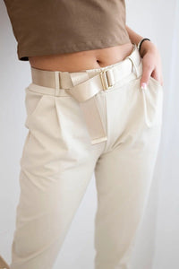 Punto trousers with belt 6773 - 1 / – Light || Beige цвет / color | Lexline Fashion
