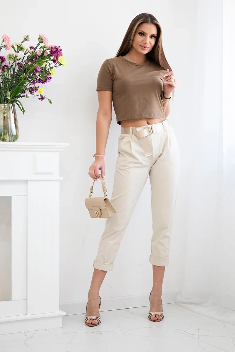 Punto trousers with belt 6773 - 1 / – Light || Beige цвет / color | Lexline Fashion