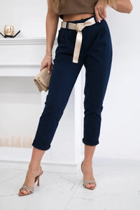Punto trousers with belt 6773 - 1 / – Navy blue цвет / color | Lexline Fashion