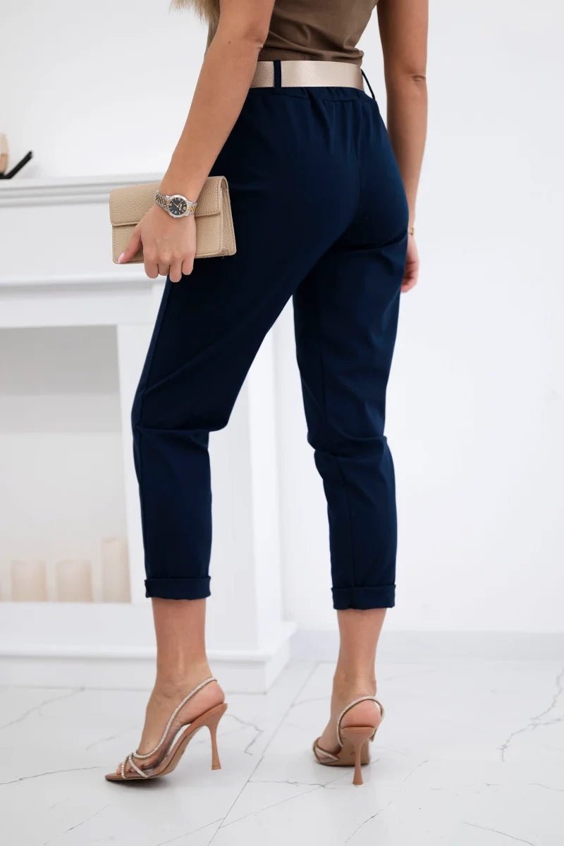 Punto trousers with belt 6773 - 1 / – Navy blue цвет / color | Lexline Fashion