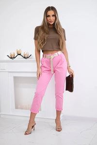 Punto trousers with belt 6773 - 1 / – Pink цвет / color | Lexline Fashion