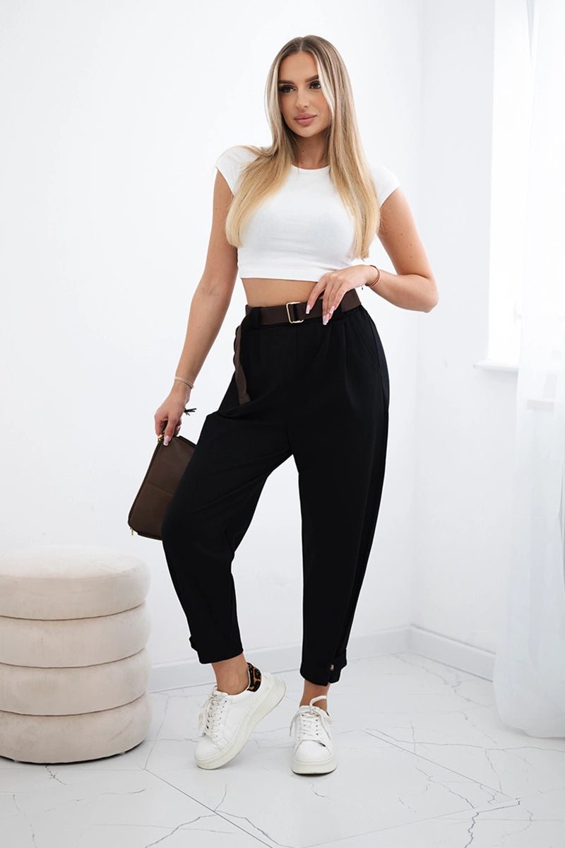 Punto trousers with leg closure 7048 / – Black цвет / color | Lexline Fashion