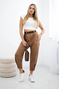 Punto trousers with leg closure 7048 / – Camel цвет / color | Lexline Fashion