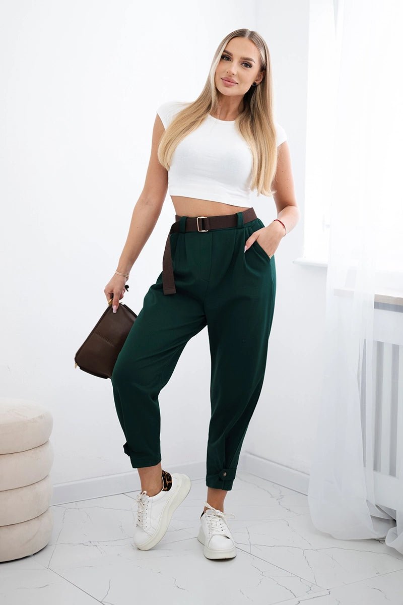Punto trousers with leg closure 7048 / – Dark || green цвет / color | Lexline Fashion