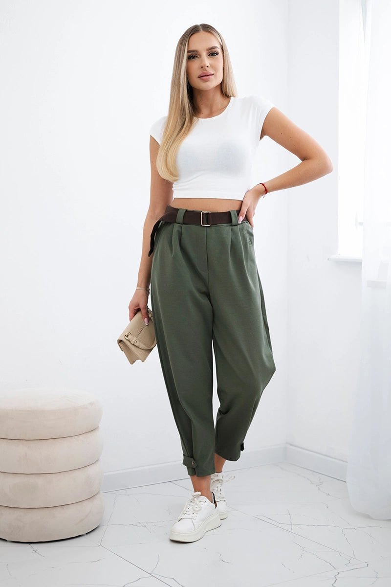 Punto trousers with leg closure 7048 / – Khaki цвет / color | Lexline Fashion