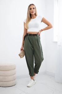 Punto trousers with leg closure 7048 / – Khaki цвет / color | Lexline Fashion