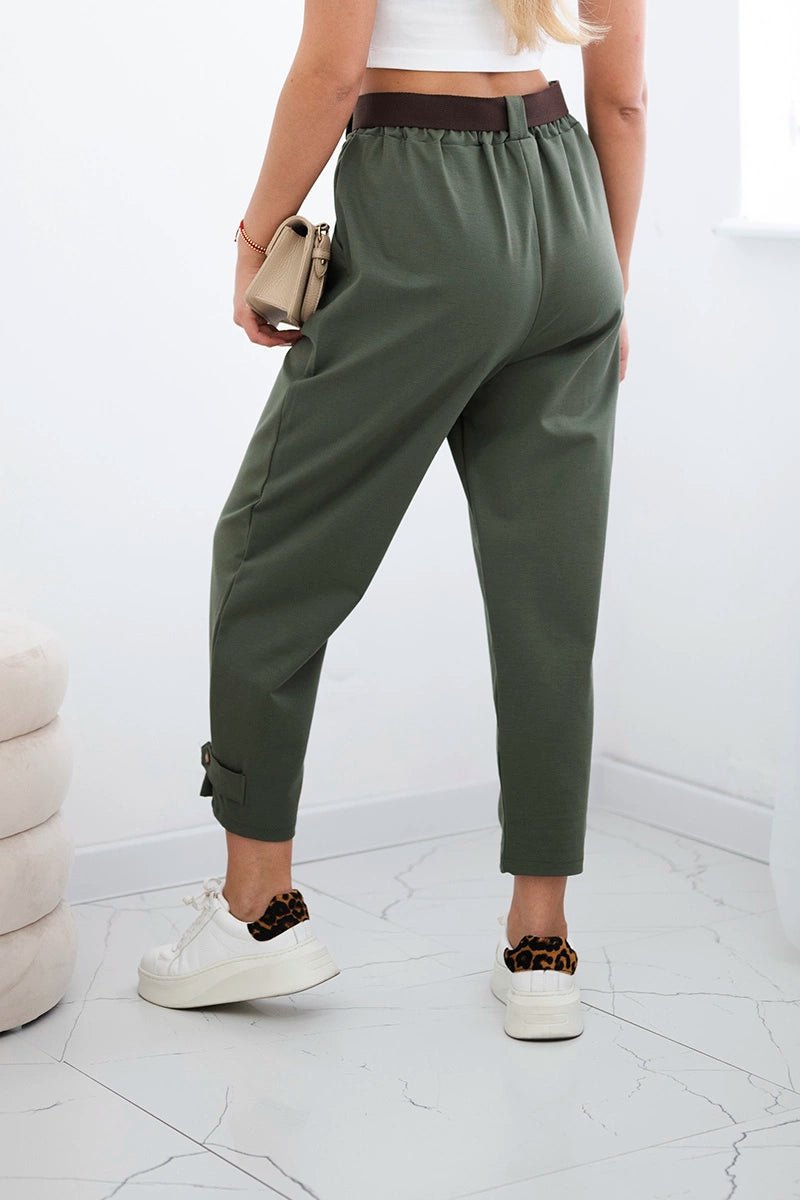 Punto trousers with leg closure 7048 / – Khaki цвет / color | Lexline Fashion