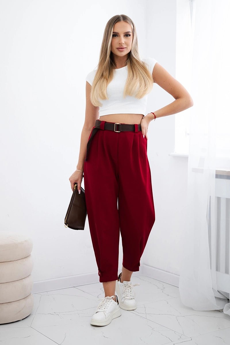 Punto trousers with leg closure 7048 / – Maroon цвет / color | Lexline Fashion