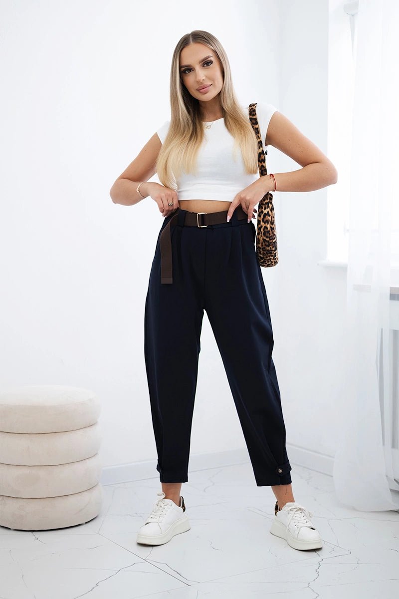 Punto trousers with leg closure 7048 / – Navy blue цвет / color | Lexline Fashion