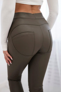 Push up pants made of eco leather TR1878 / – Khaki цвет / color | Lexline Fashion