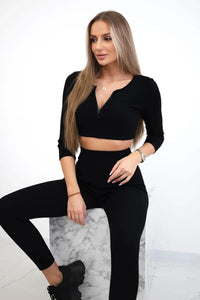 Ribbed crop top set 9433 / – Black цвет / color | Lexline Fashion