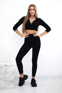 Ribbed crop top set 9433 / – Black цвет / color | Lexline Fashion