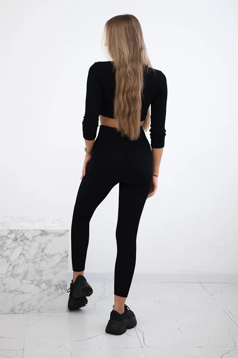 Ribbed crop top set 9433 / – Black цвет / color | Lexline Fashion