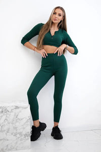 Ribbed crop top set 9433 / – Dark || green цвет / color | Lexline Fashion