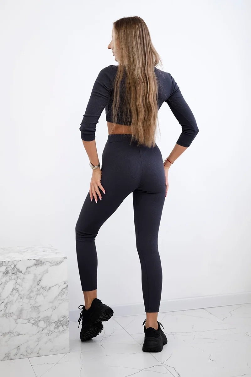 Ribbed crop top set 9433 / – Graphite цвет / color | Lexline Fashion