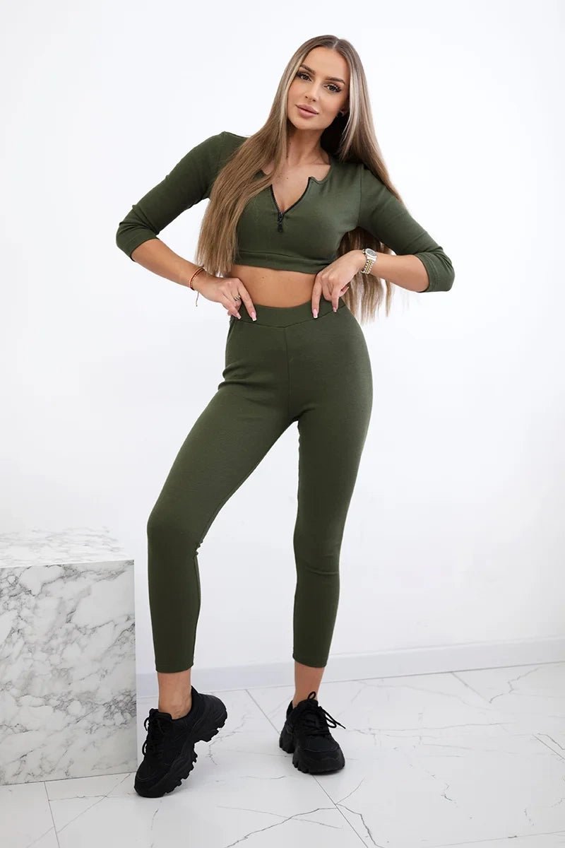 Ribbed crop top set 9433 / – Khaki цвет / color | Lexline Fashion