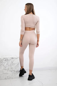 Ribbed crop top set 9433 / – Light || Beige цвет / color | Lexline Fashion