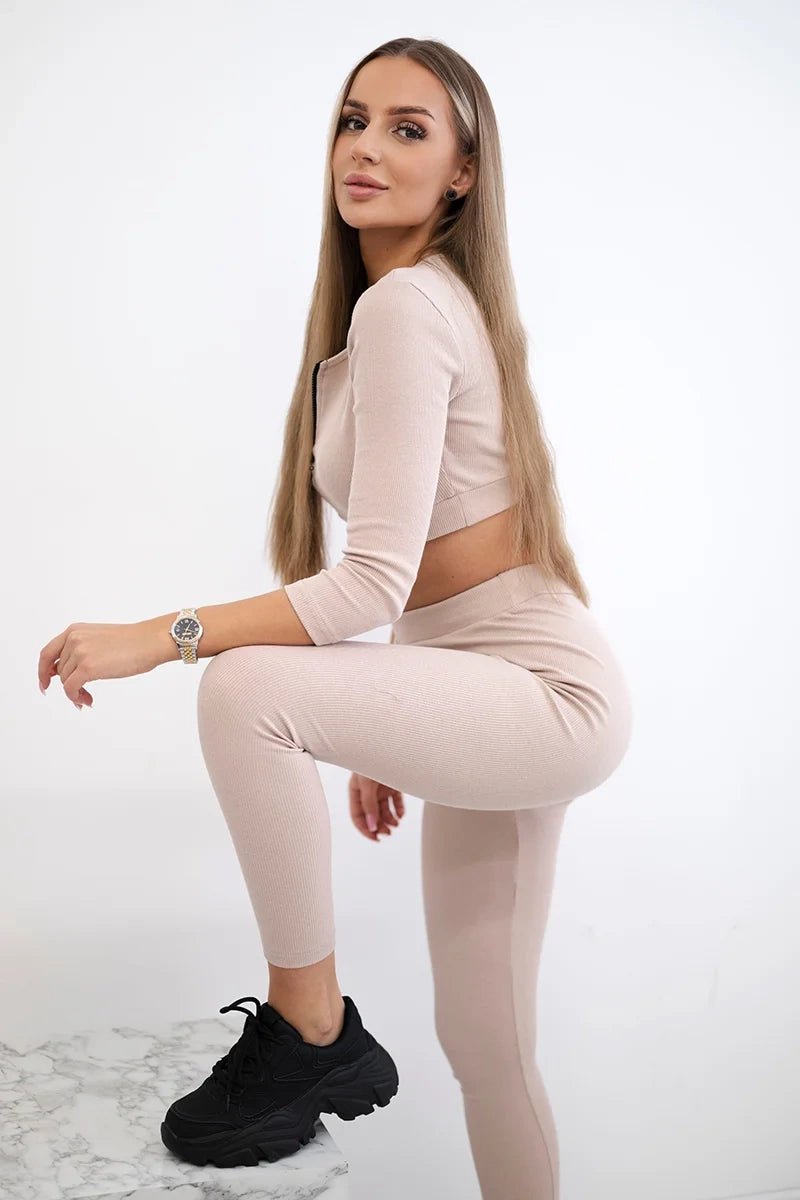 Ribbed crop top set 9433 / – Mocca цвет / color | Lexline Fashion