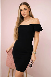 Ribbed dress with frills 9339 / – Black цвет / color | Lexline Fashion