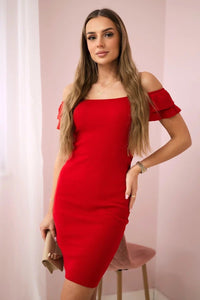 Ribbed dress with frills 9339 / – Red цвет / color | Lexline Fashion