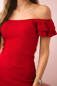 Ribbed dress with frills 9339 / – Red цвет / color | Lexline Fashion