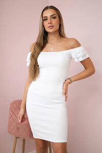 Ribbed dress with frills 9339 / – White цвет / color | Lexline Fashion