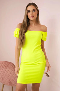 Ribbed dress with frills 9339 / – Yellow neon цвет / color | Lexline Fashion