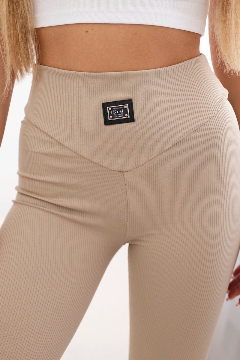 Ribbed leggings 9429 / – Beige цвет / color | Lexline Fashion