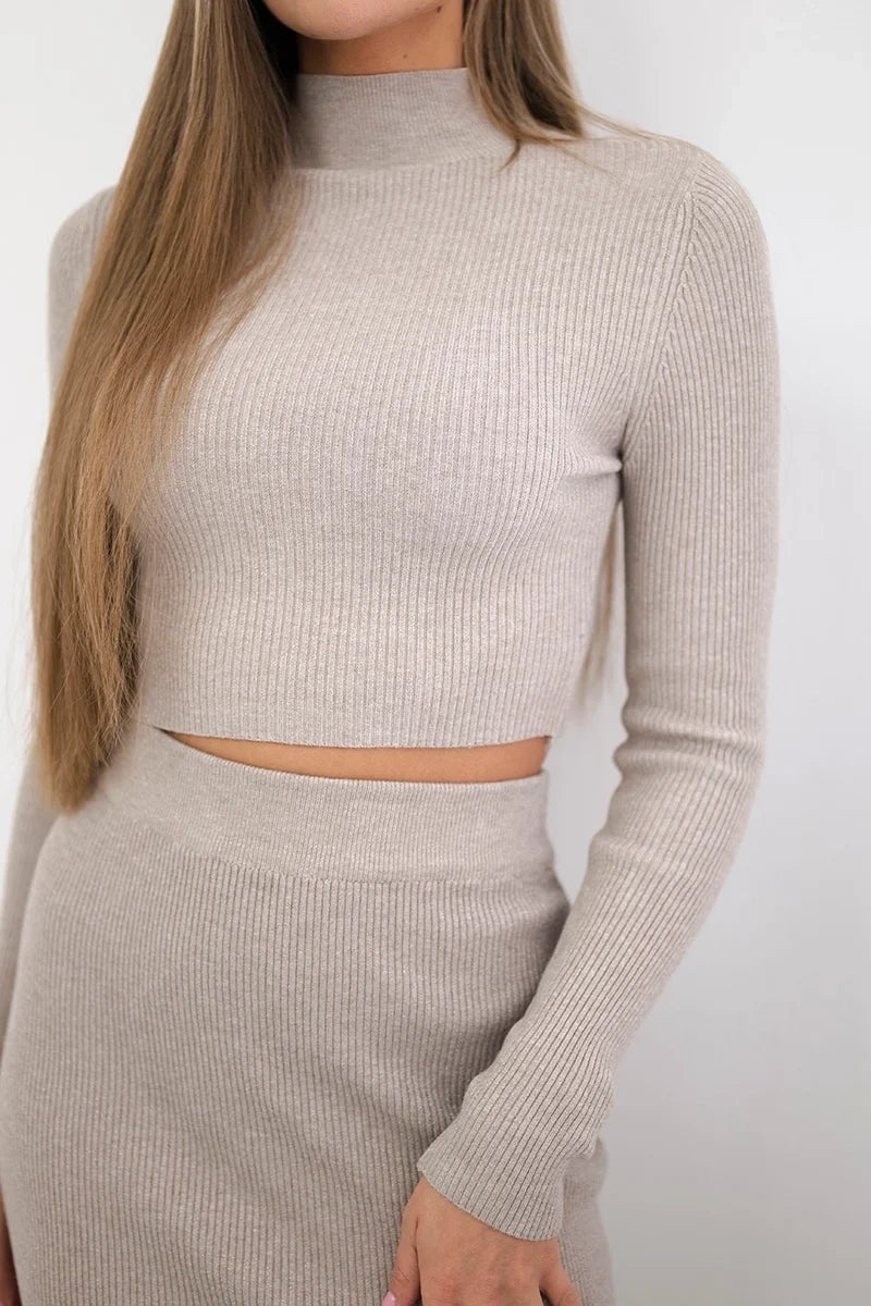 Ribbed Set Blouse + Skirt 7169 / – Dark || beige цвет / color | Lexline Fashion