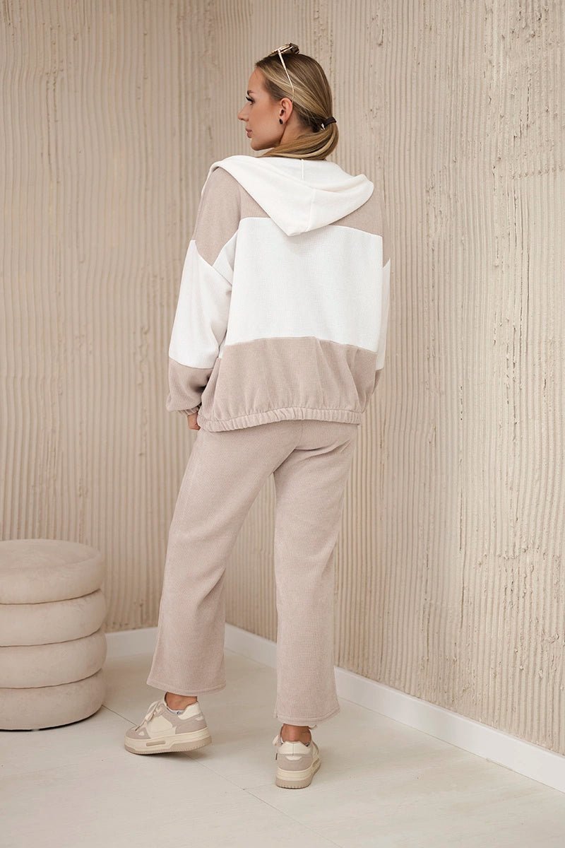 Ribbed velour set sweatshirt + trousers 6650 / – Beige цвет / color | Lexline Fashion