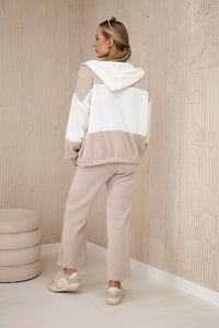 Ribbed velour set sweatshirt + trousers 6650 / – Beige цвет / color | Lexline Fashion