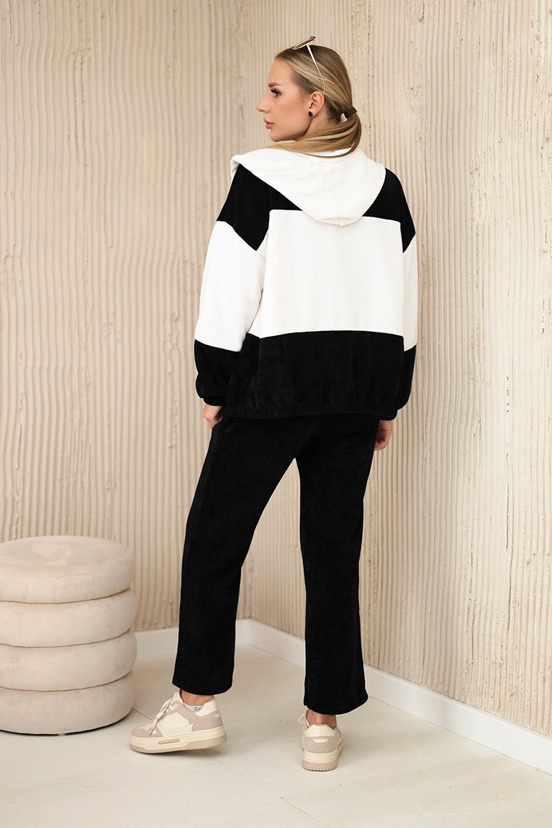 Ribbed velour set sweatshirt + trousers 6650 / – Black цвет / color | Lexline Fashion