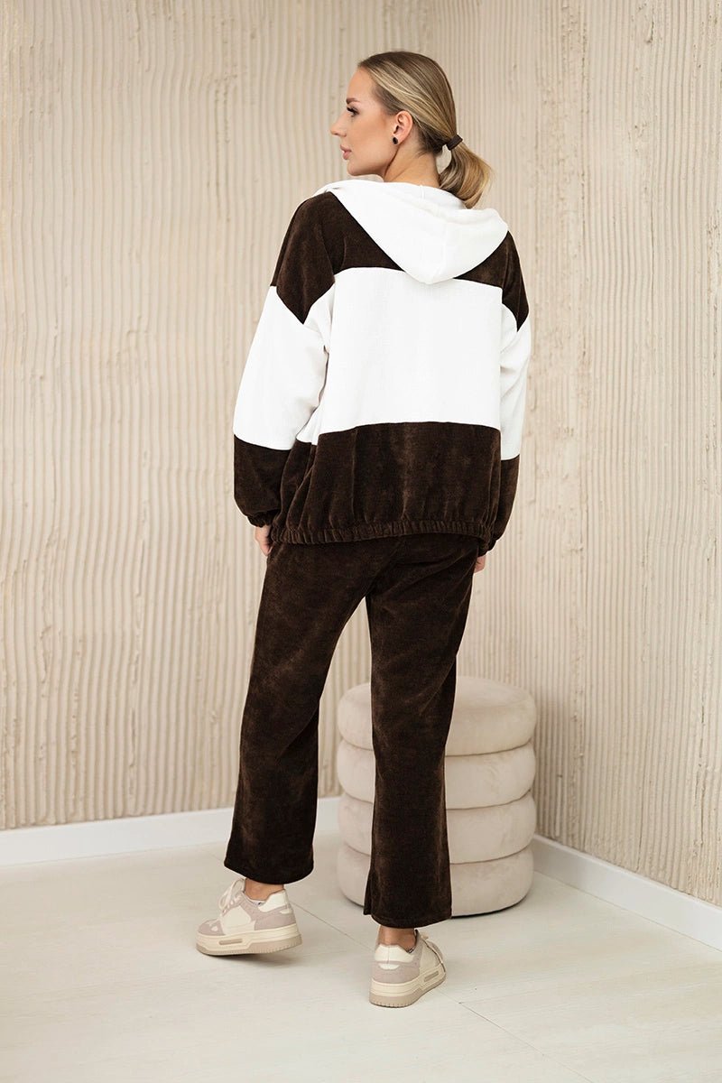 Ribbed velour set sweatshirt + trousers 6650 / – Brown цвет / color | Lexline Fashion