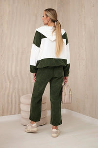 Ribbed velour set sweatshirt + trousers 6650 / – Khaki цвет / color | Lexline Fashion