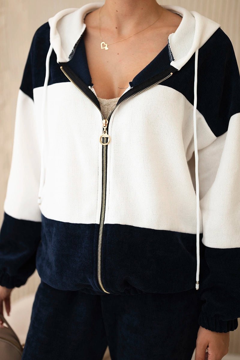 Ribbed velour set sweatshirt + trousers 6650 / – Navy blue цвет / color | Lexline Fashion