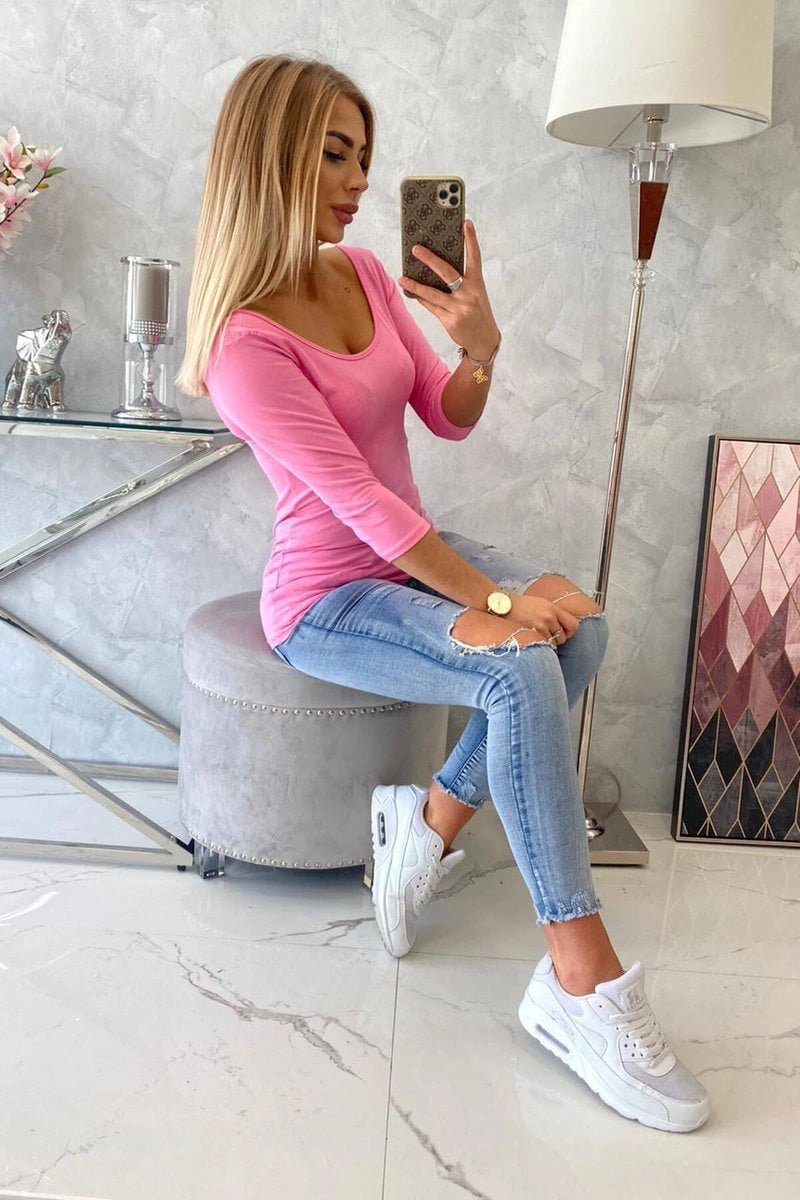 Round neckline blouse 8832 / – Pink || Light цвет / color | Lexline Fashion