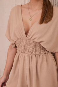 Ruffled jumpsuit ART3253 / – Camel цвет / color | Lexline Fashion