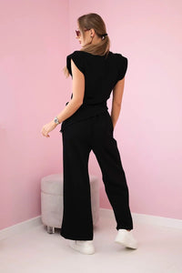 Set asymmetrical blouse + pants 7349 / – Black цвет / color | Lexline Fashion