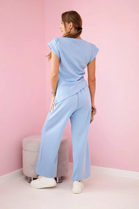 Set asymmetrical blouse + pants 7349 / – Blue цвет / color | Lexline Fashion