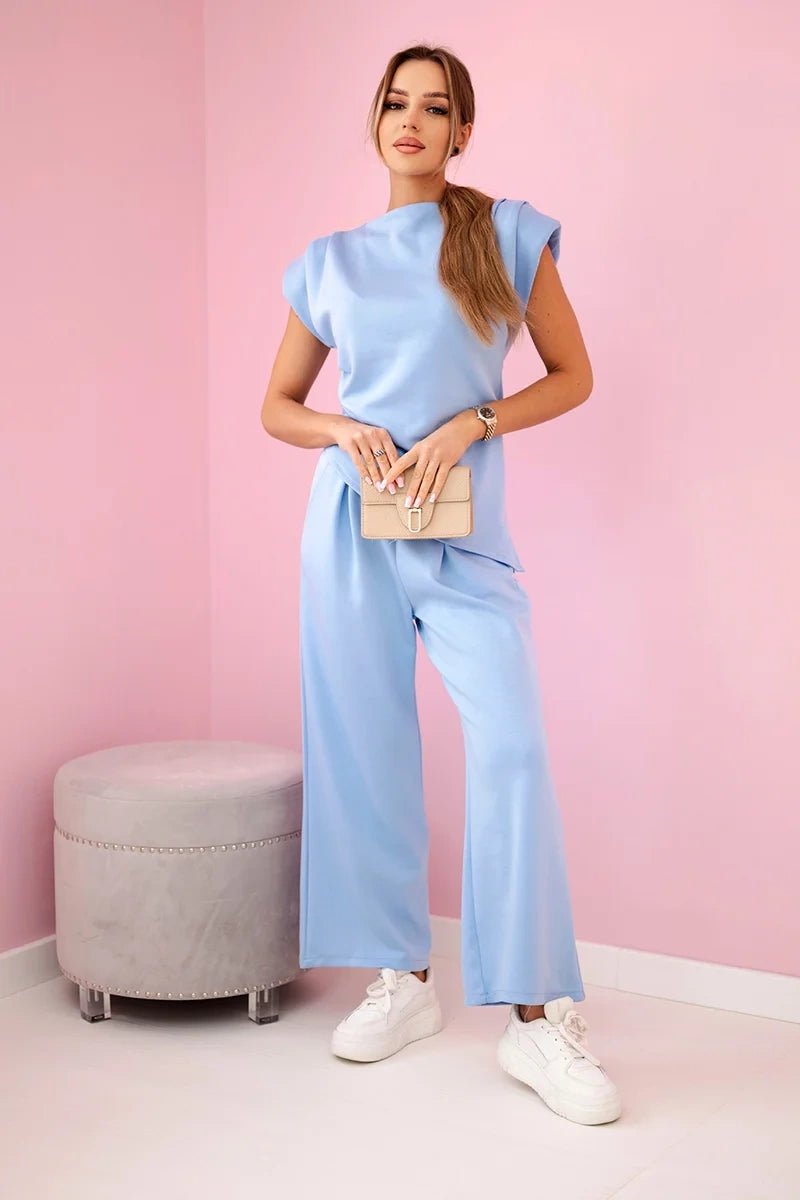 Set asymmetrical blouse + pants 7349 / – Blue цвет / color | Lexline Fashion