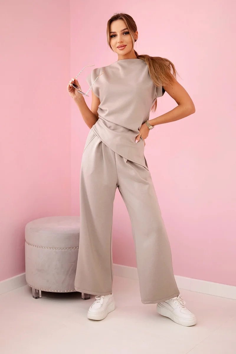 Set asymmetrical blouse + pants 7349 / – Dark | Beige цвет / color | Lexline Fashion