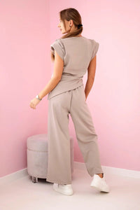 Set asymmetrical blouse + pants 7349 / – Dark | Beige цвет / color | Lexline Fashion
