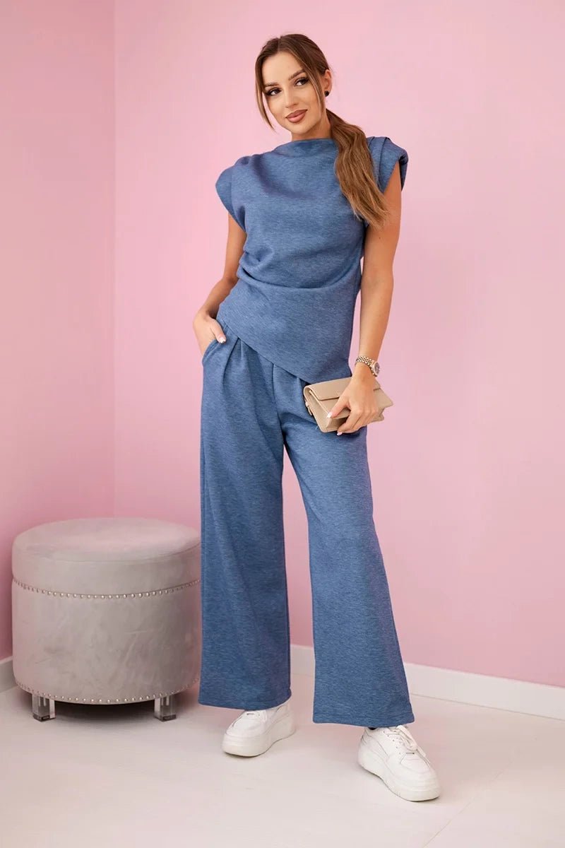 Set asymmetrical blouse + pants 7349 / – Jeans | Melange цвет / color | Lexline Fashion