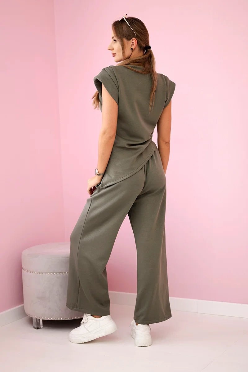 Set asymmetrical blouse + pants 7349 / – Khaki цвет / color | Lexline Fashion