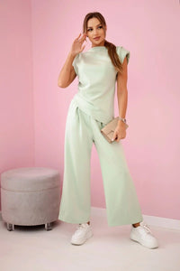 Set asymmetrical blouse + pants 7349 / – Mint || Light цвет / color | Lexline Fashion