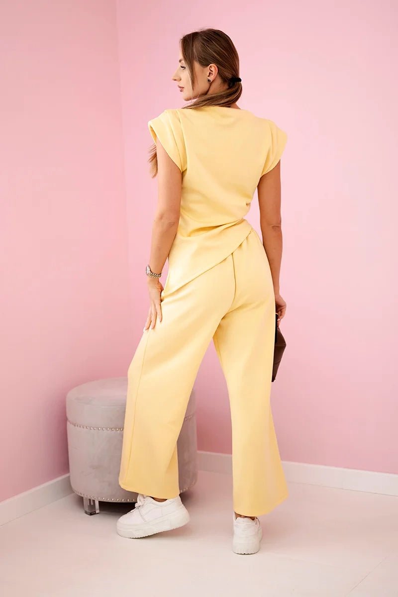 Set asymmetrical blouse + pants 7349 / – Yellow цвет / color | Lexline Fashion